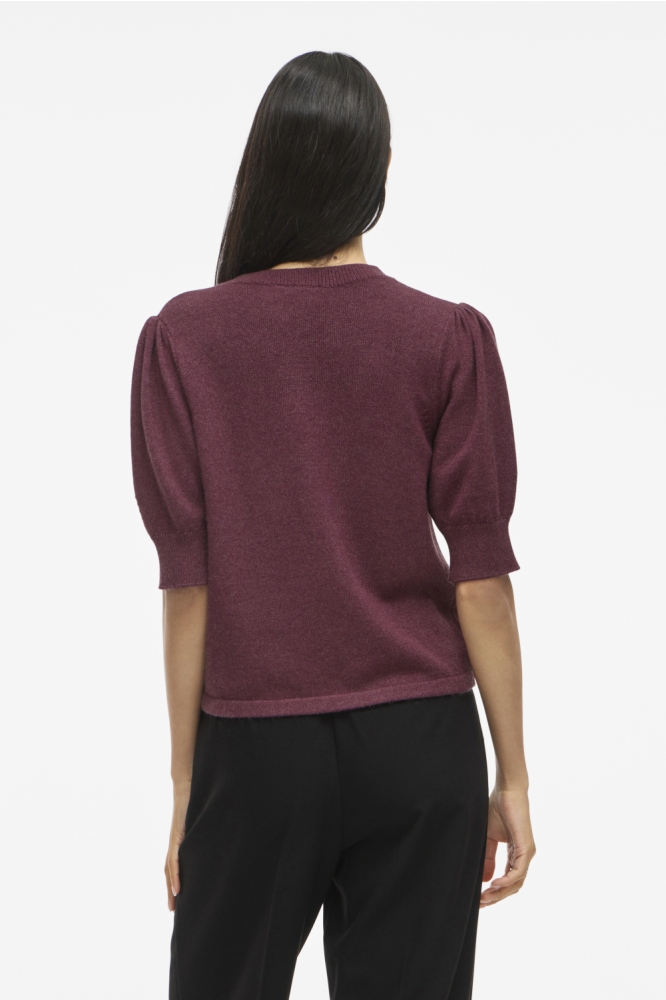 VIRIL 2/4 SLEEVE O-NECK KNIT TOP - 14105306 Fig/DARK MELANGE